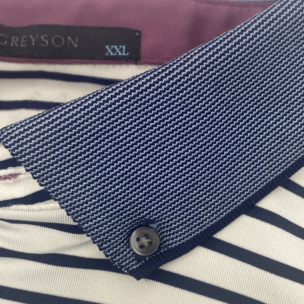 Greyson Polo Shirt Men's XXL White Navy Striped Performance Golf Rugby Stretch - Picture 3 of 9